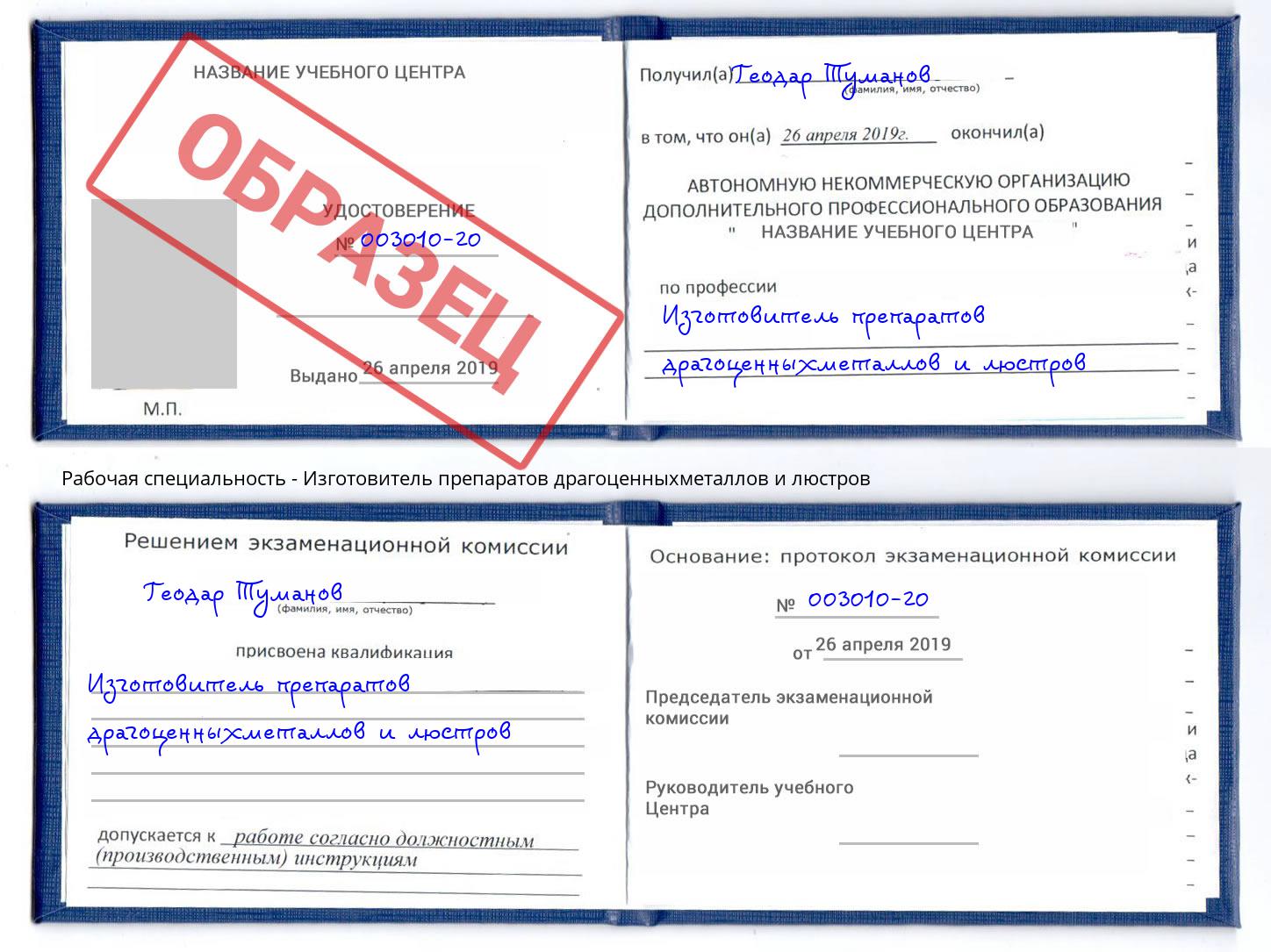 Изготовитель препаратов драгоценныхметаллов и люстров Камышин