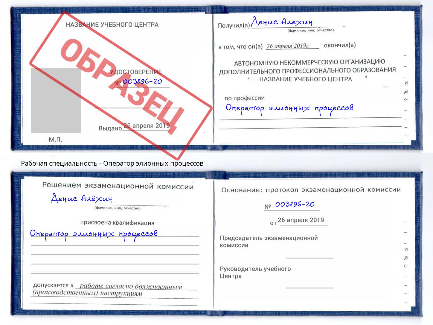 Оператор элионных процессов Камышин