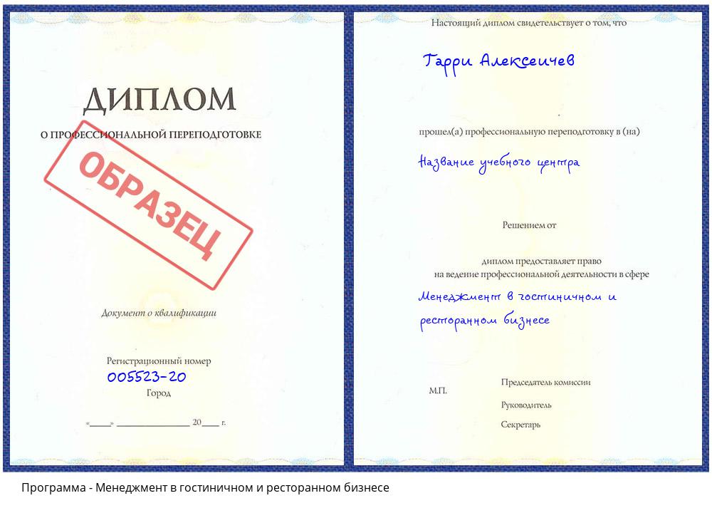 Менеджмент в гостиничном и ресторанном бизнесе Камышин