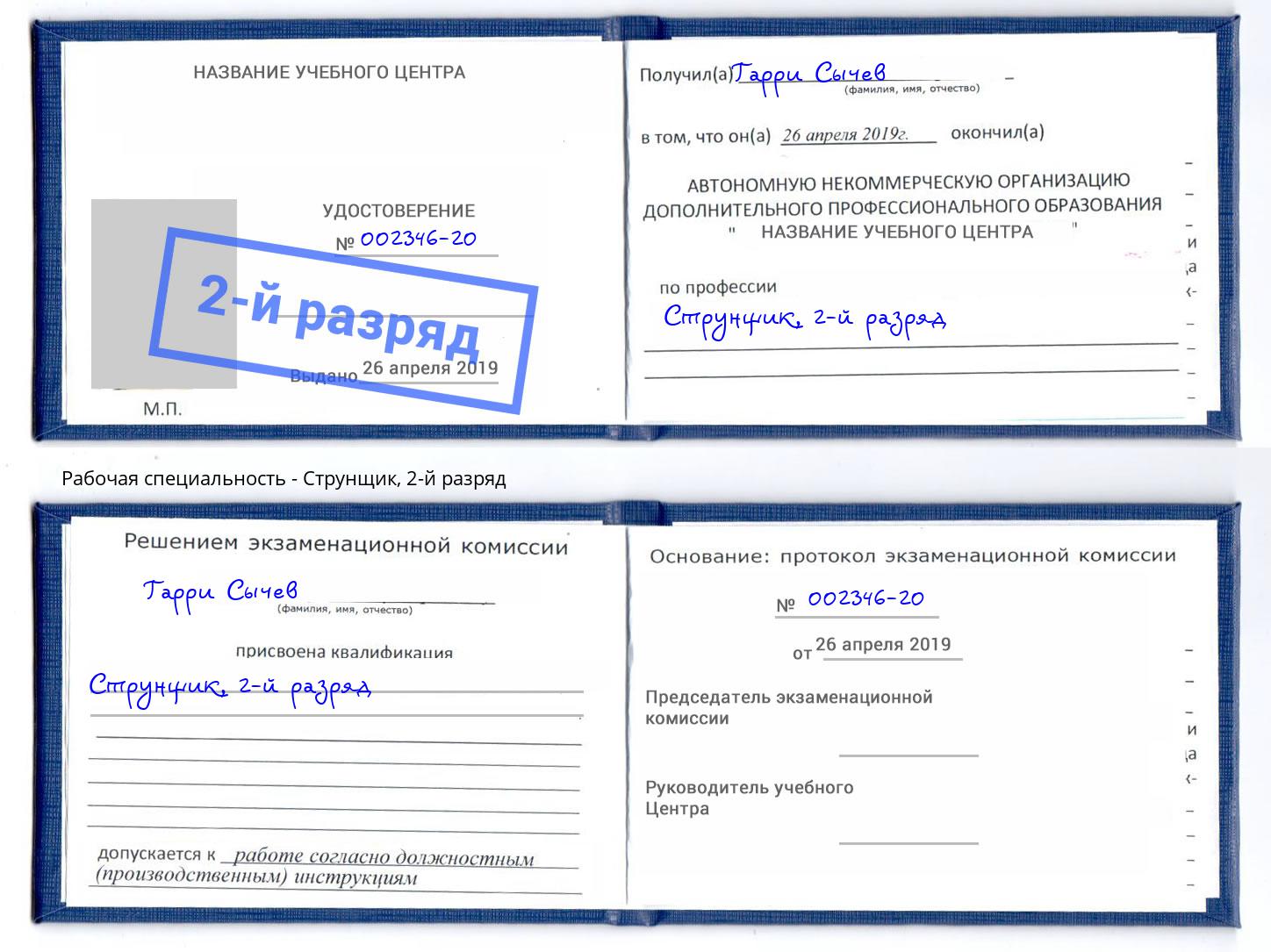 корочка 2-й разряд Струнщик Камышин