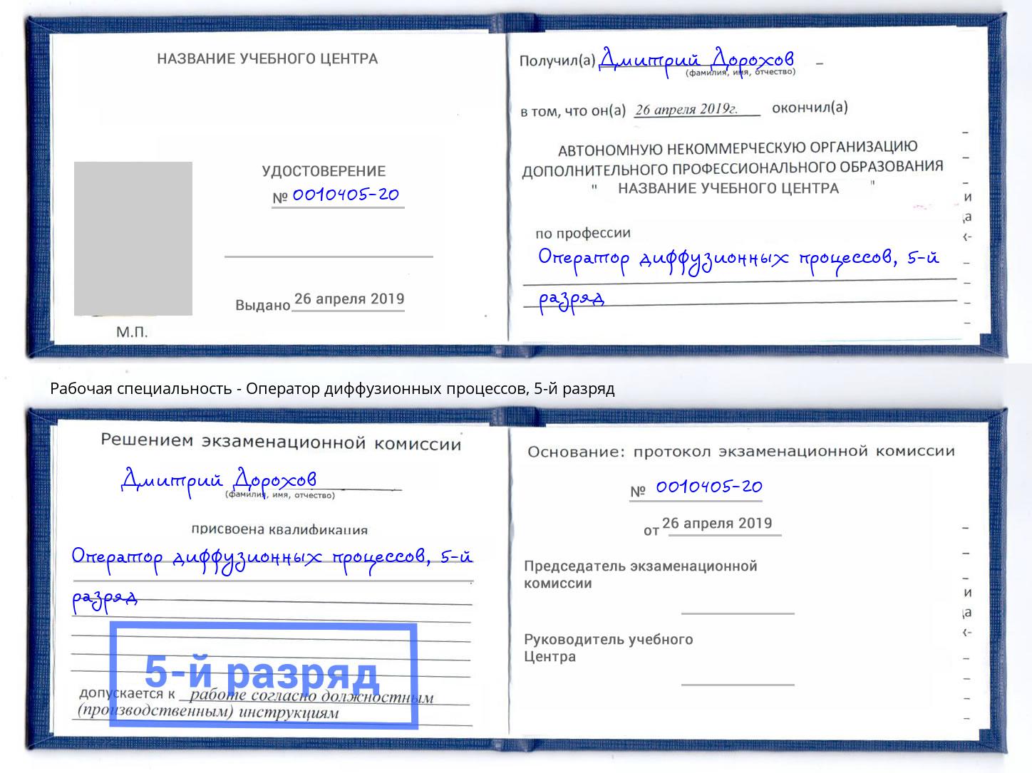 корочка 5-й разряд Оператор диффузионных процессов Камышин
