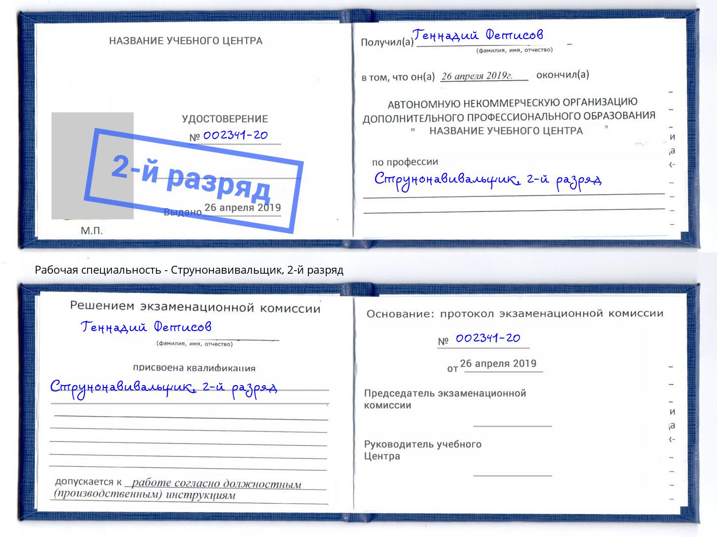 корочка 2-й разряд Струнонавивальщик Камышин