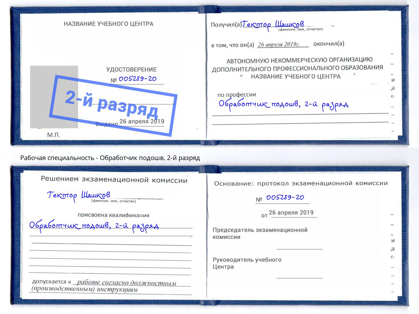 корочка 2-й разряд Обработчик подошв Камышин