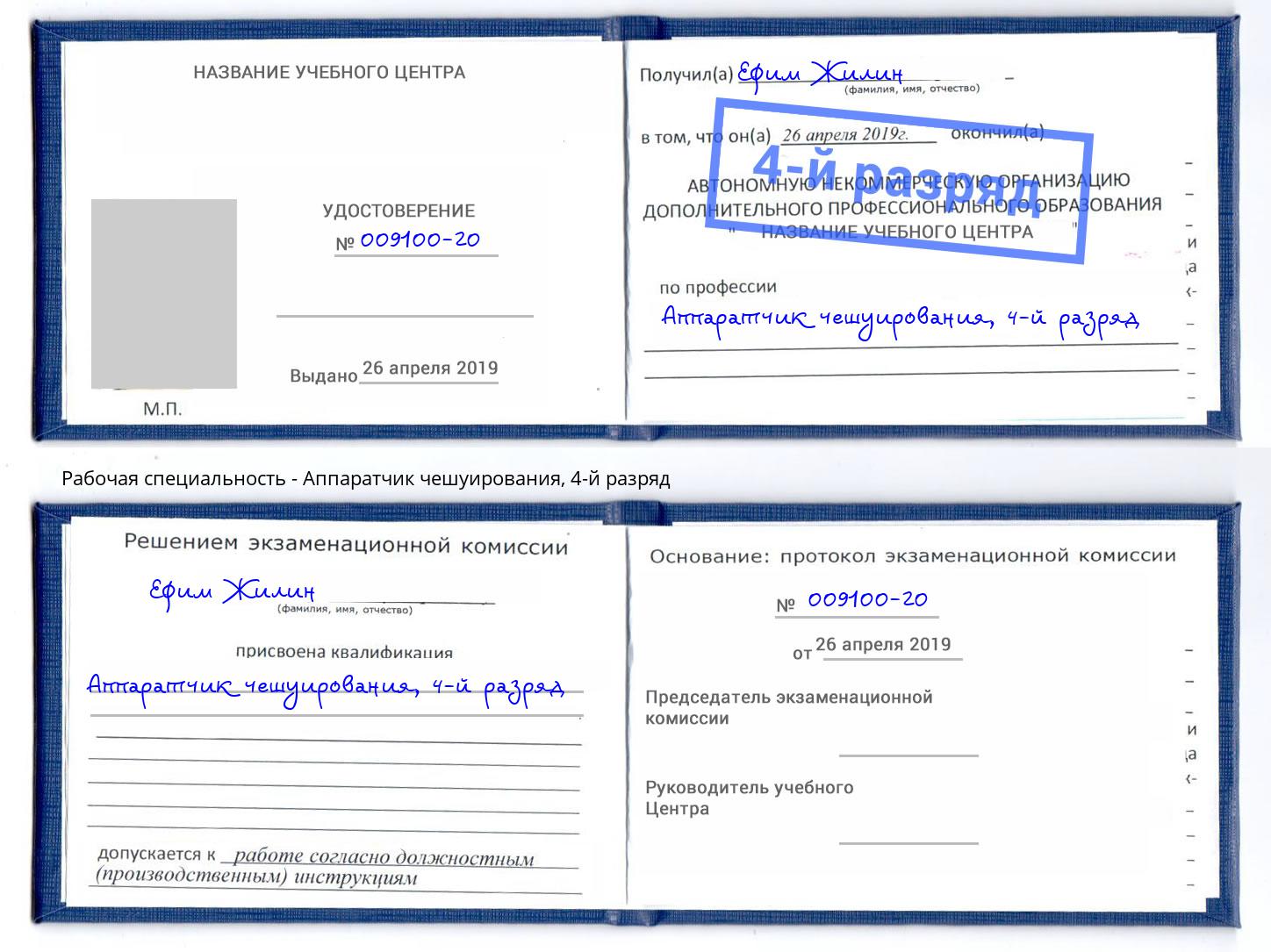 корочка 4-й разряд Аппаратчик чешуирования Камышин