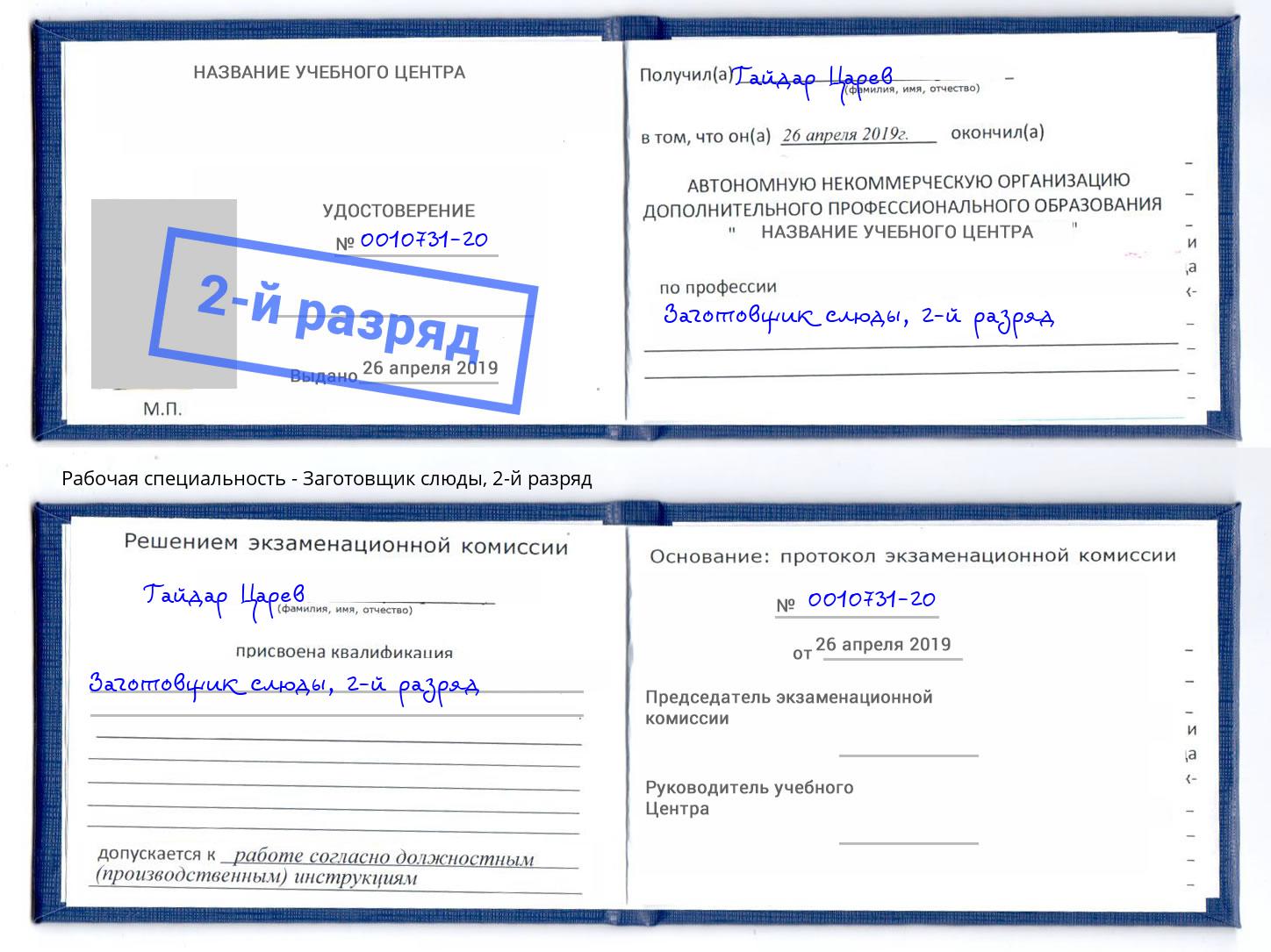 корочка 2-й разряд Заготовщик слюды Камышин