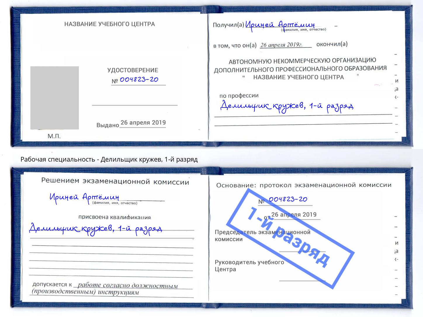 корочка 1-й разряд Делильщик кружев Камышин