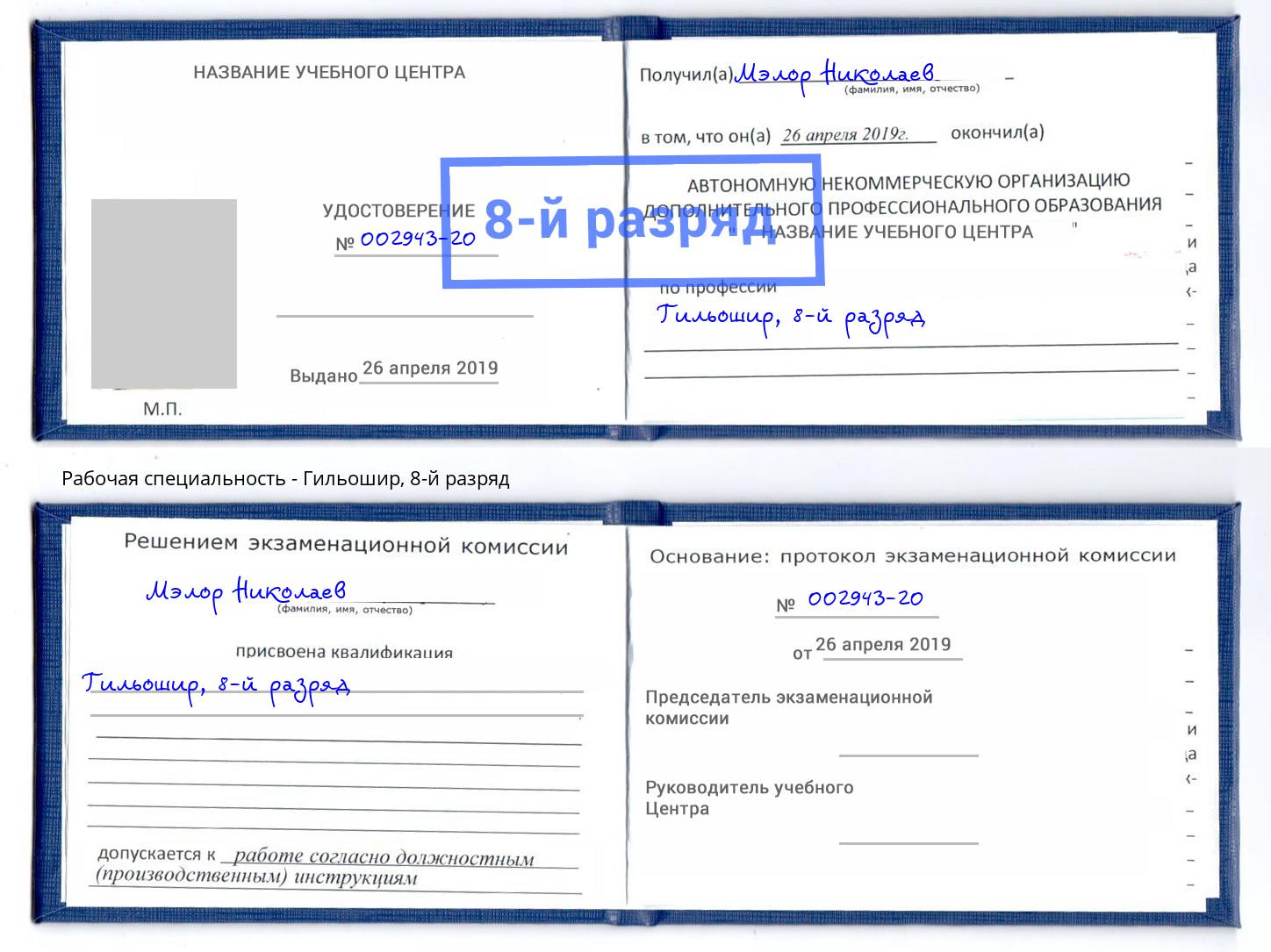 корочка 8-й разряд Гильошир Камышин