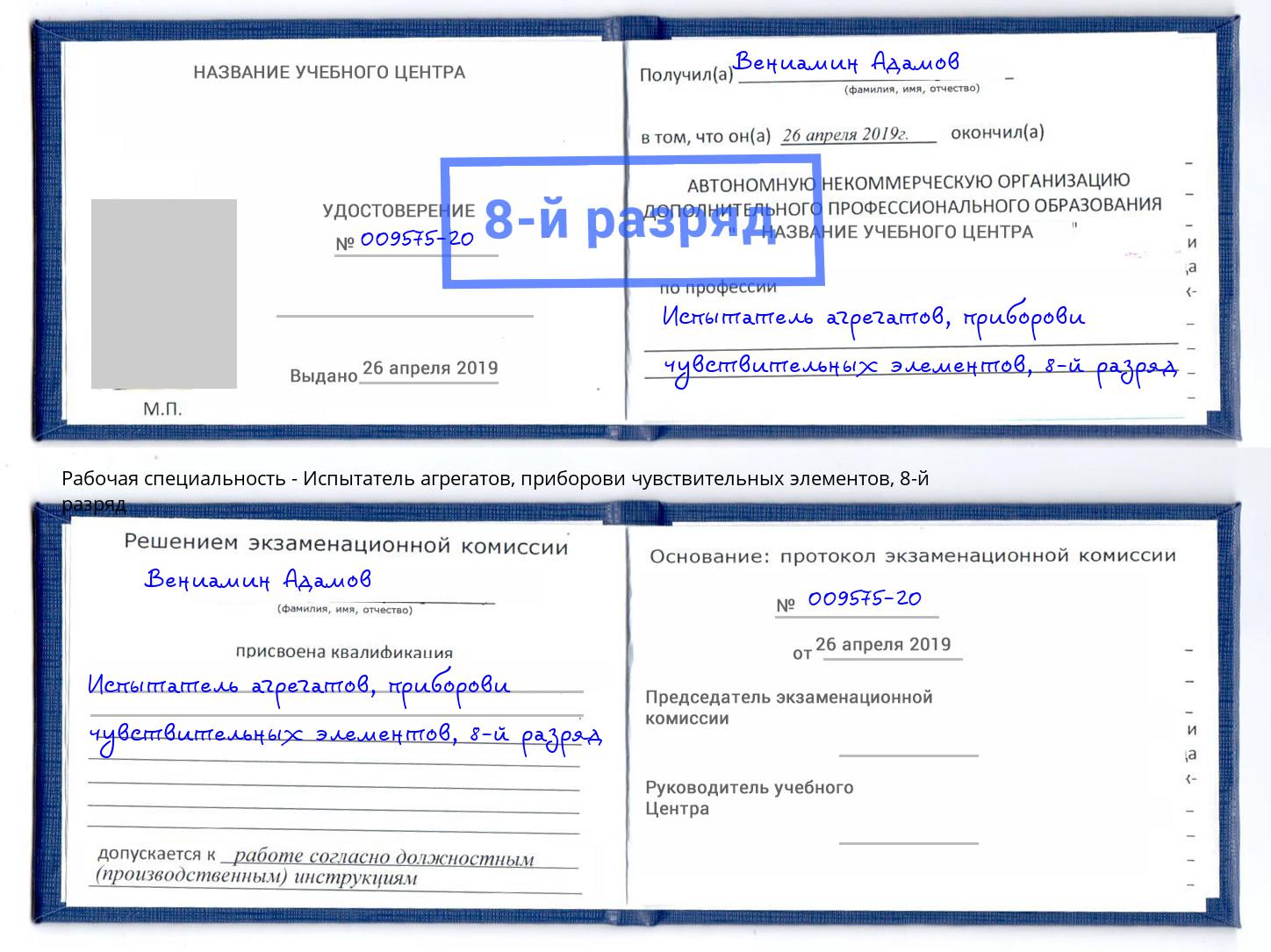 корочка 8-й разряд Испытатель агрегатов, приборови чувствительных элементов Камышин