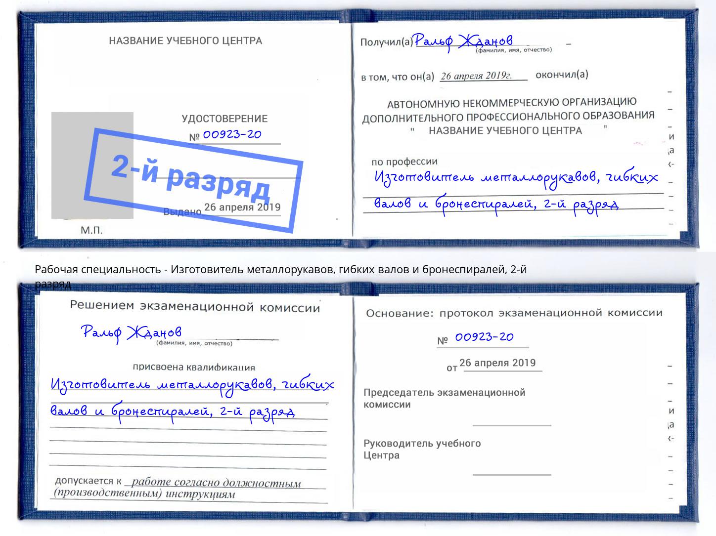 корочка 2-й разряд Изготовитель металлорукавов, гибких валов и бронеспиралей Камышин